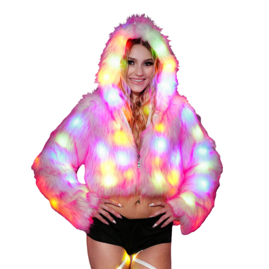 LED Light Up Faux Fur Coat Short