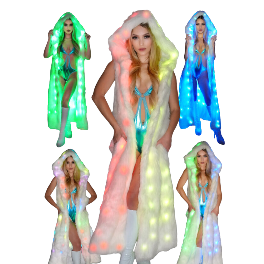 Long LED Light Up Faux Fur Coat Psicodelico