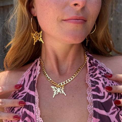 Gold Butterfly Bundle (Necklace + Earrings)