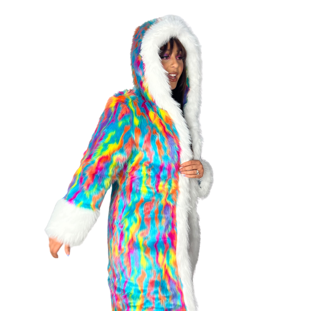 Rainbow Swirl Faux Fur Coat