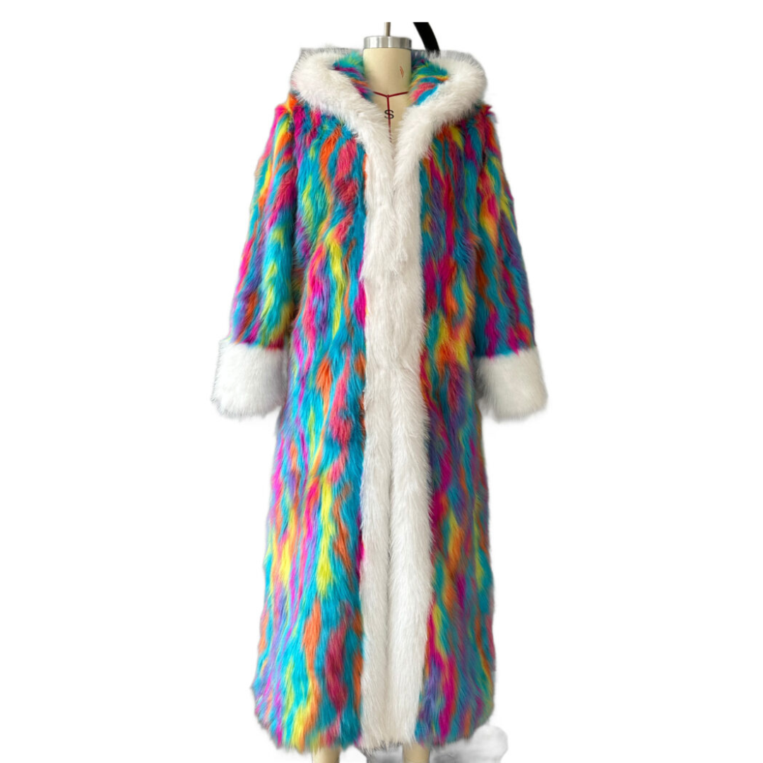 Rainbow Swirl Faux Fur Coat