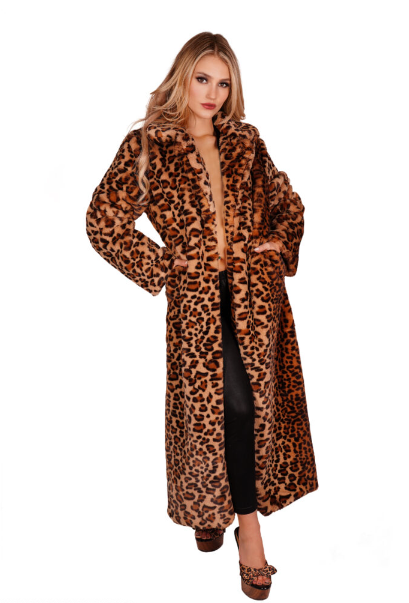 Faux Fur Leopard Long Coat