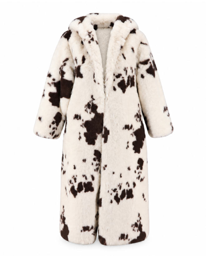 Cow Print Faux Fur Coat