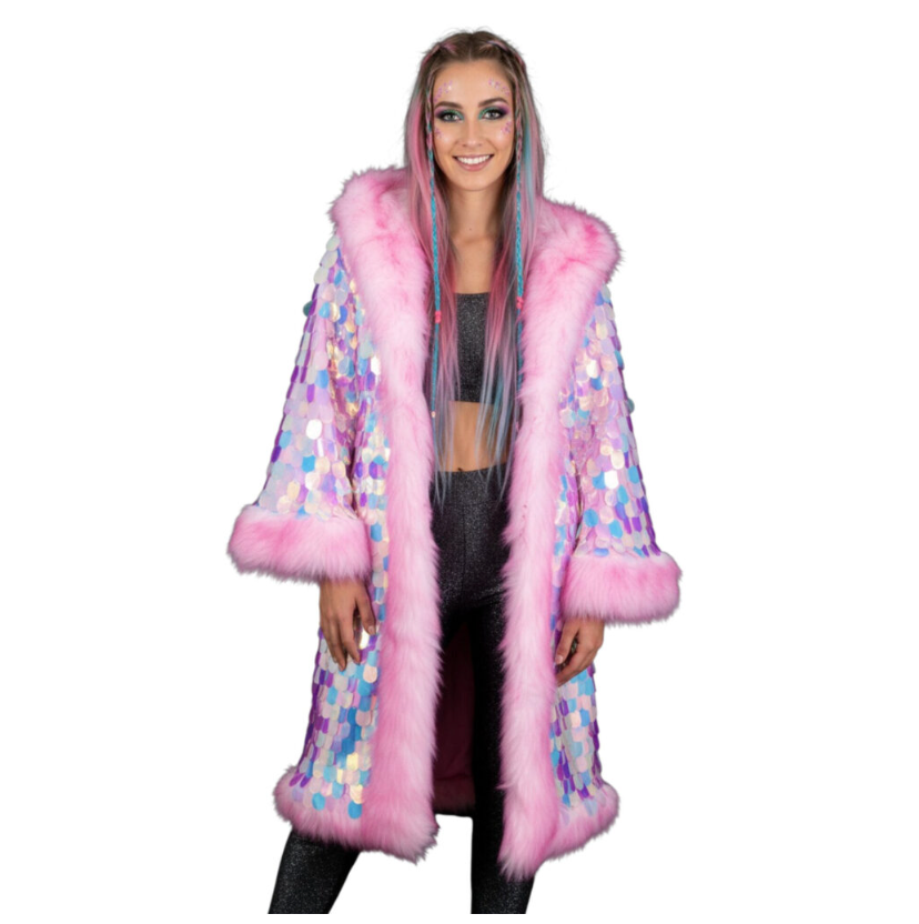 Pink Aquamarine Faux Fur Coat