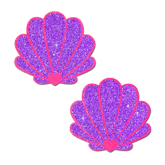 Mermaid Shell Pasties in Neon Pink & Purple Glitter Seashell Nipple Covers by Pastease®