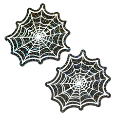Web: Glitter Black Glow in the Dark Spooky Spider Web Nipple Covers by Pastease